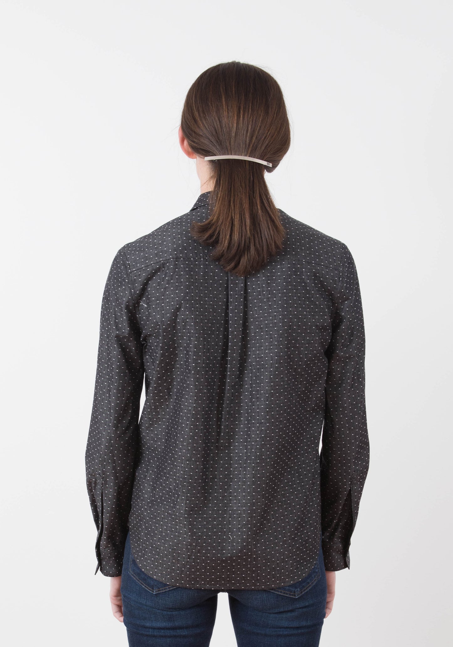 Back view of the Archer Popover shirt showing back yoke and pleat detail.