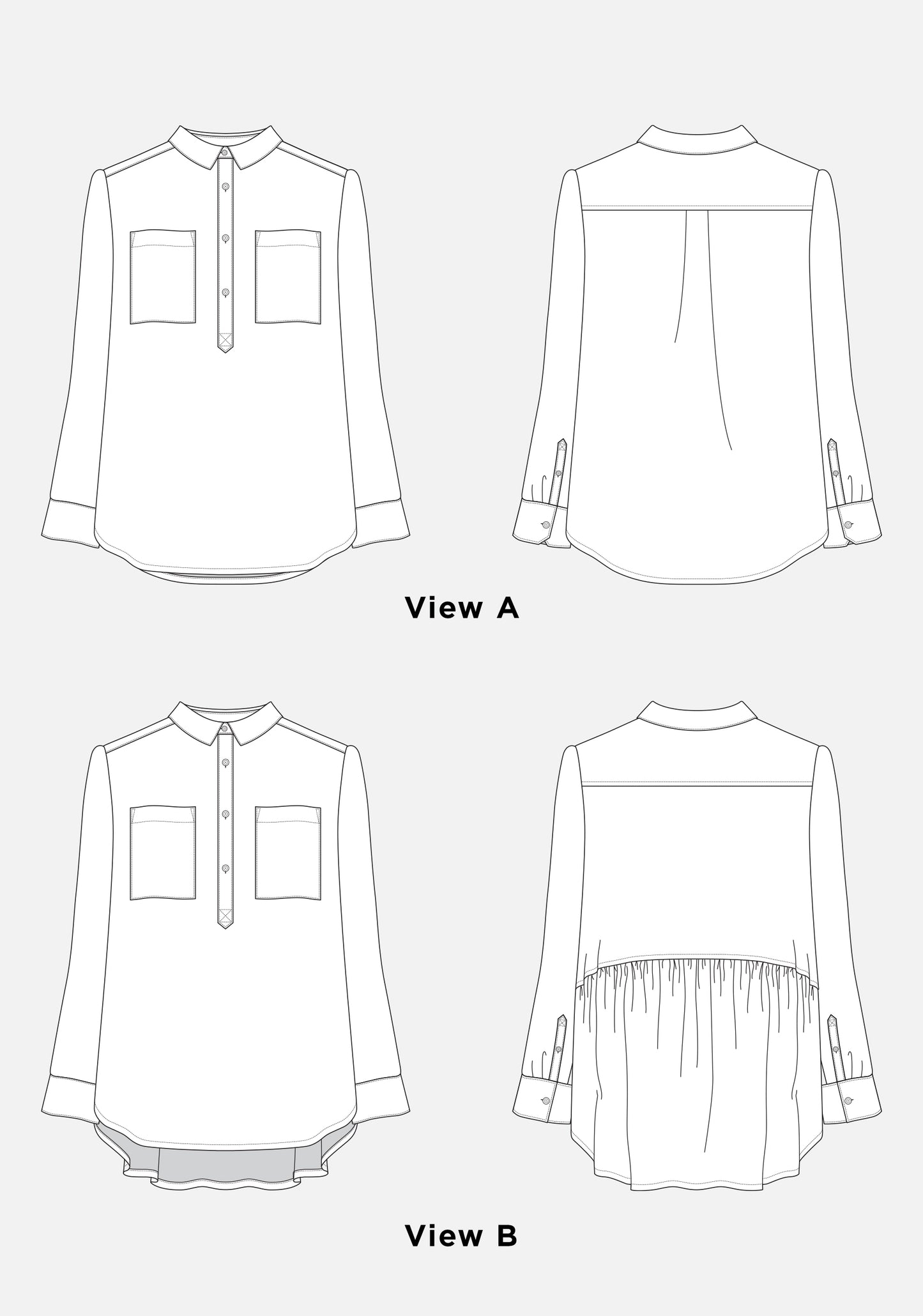 Line drawings of Archer Popover pattern showing front and back views of View A and View B.