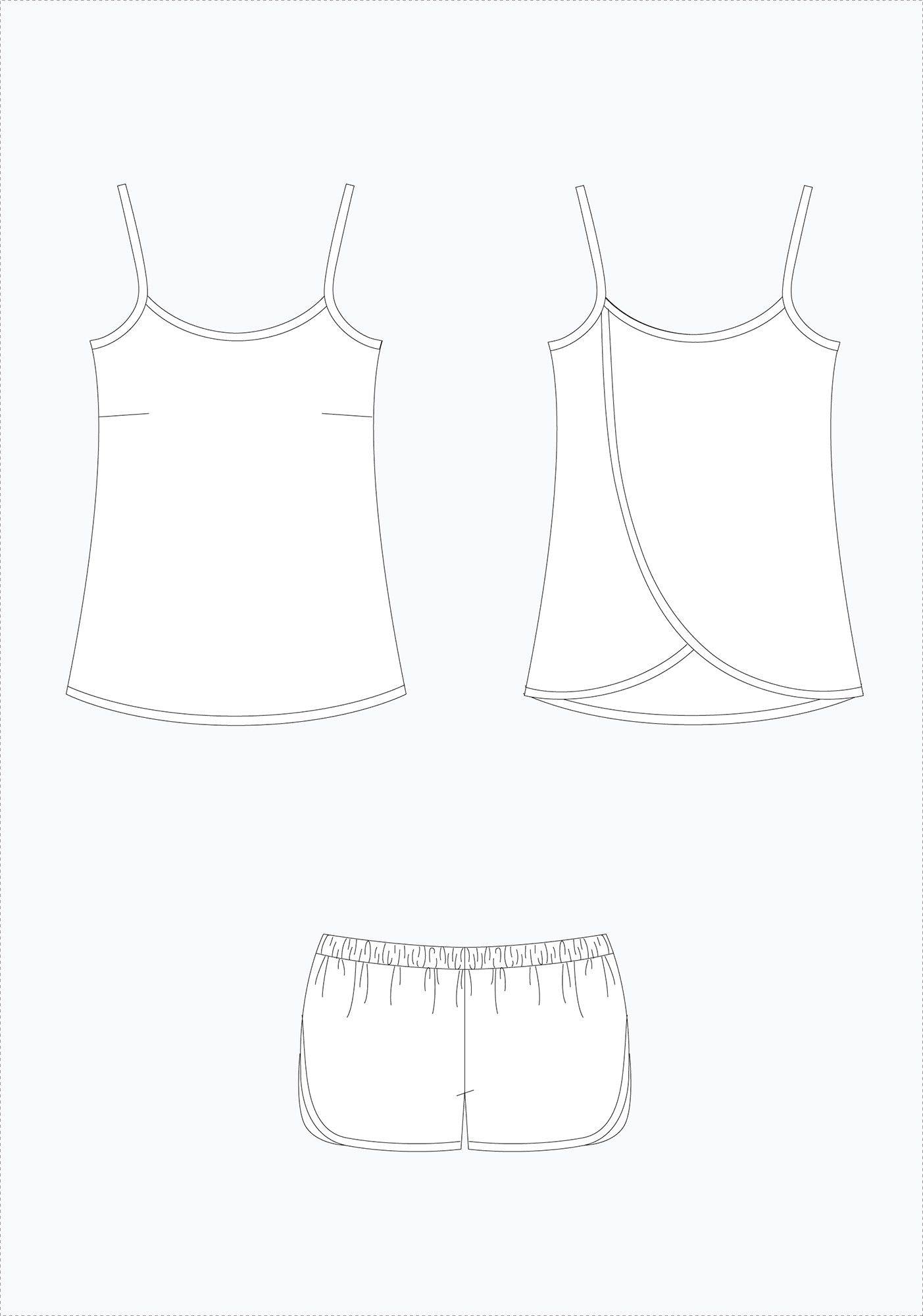 Measurement chart for Lakeside Pajamas showing body, garment, and fabric requirements for sizes 0–18.