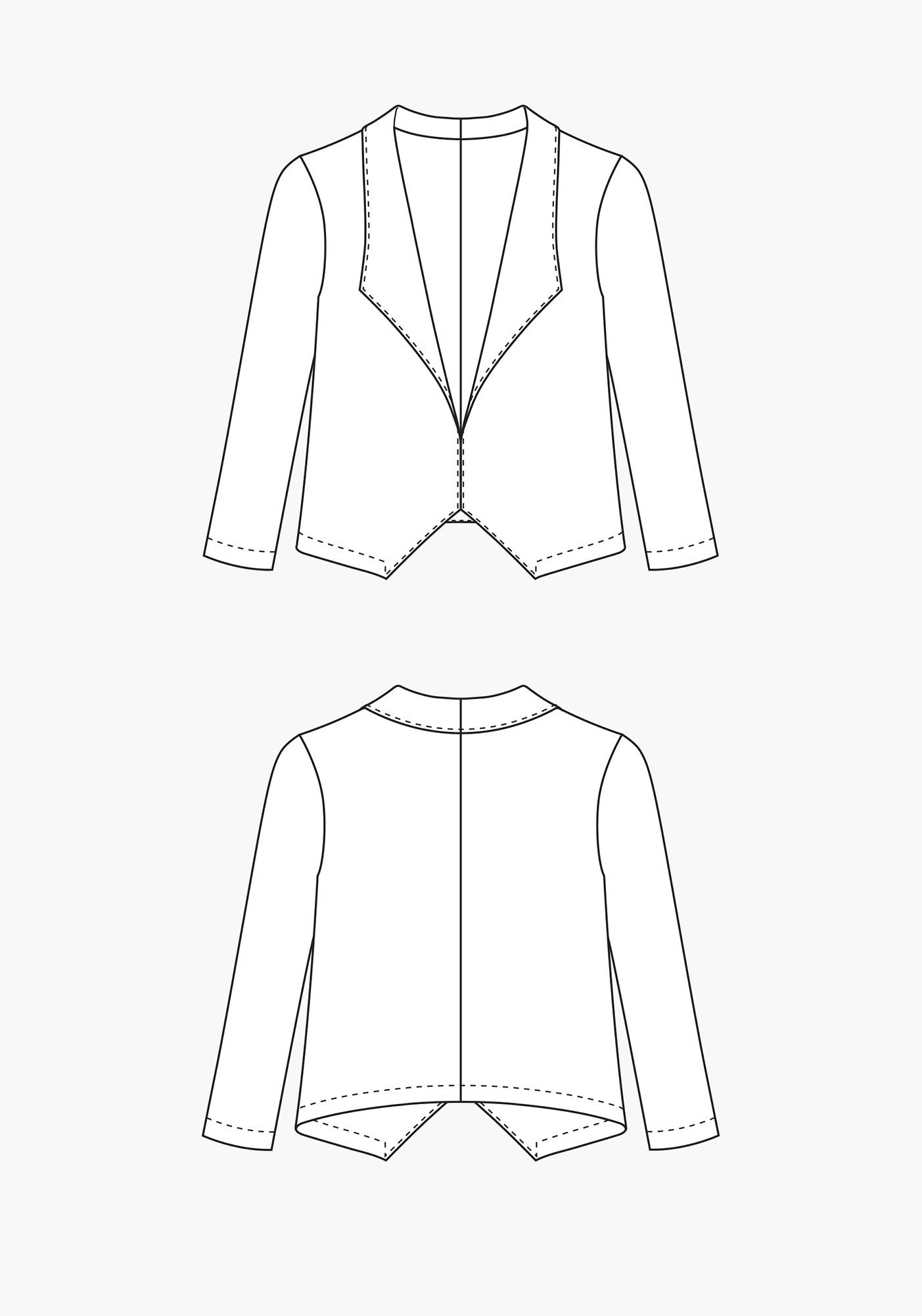 Technical flats of the Morris Blazer showing front and back views.