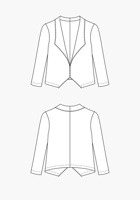 Technical flats of the Morris Blazer showing front and back views.