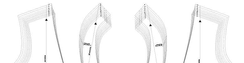 Sewing pattern pieces showing dress sleeve variations and armhole curves