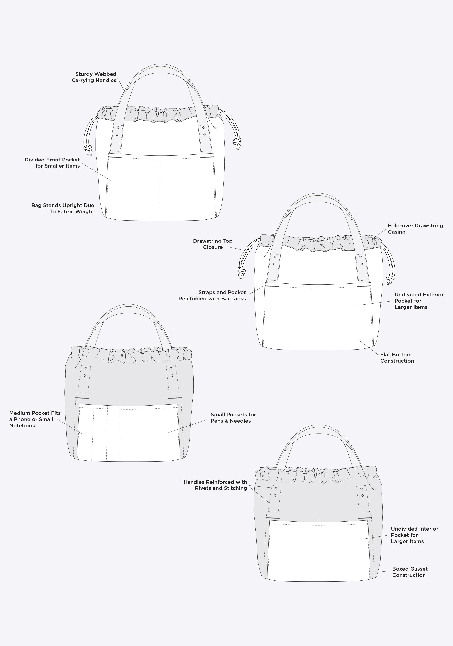 Side Pocket Tote Bag W/ Drawstring Cotton Canvas Shoulder Bag 