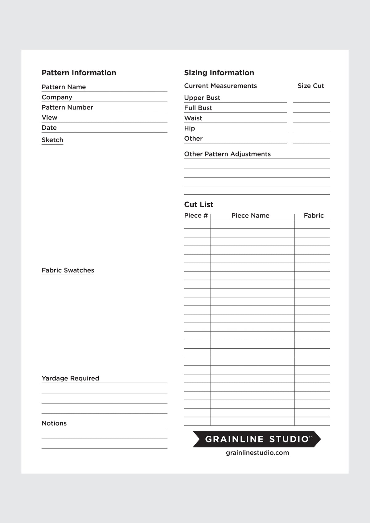 Pattern Request Card Downloadable Pattern Cards – Grainline Studio