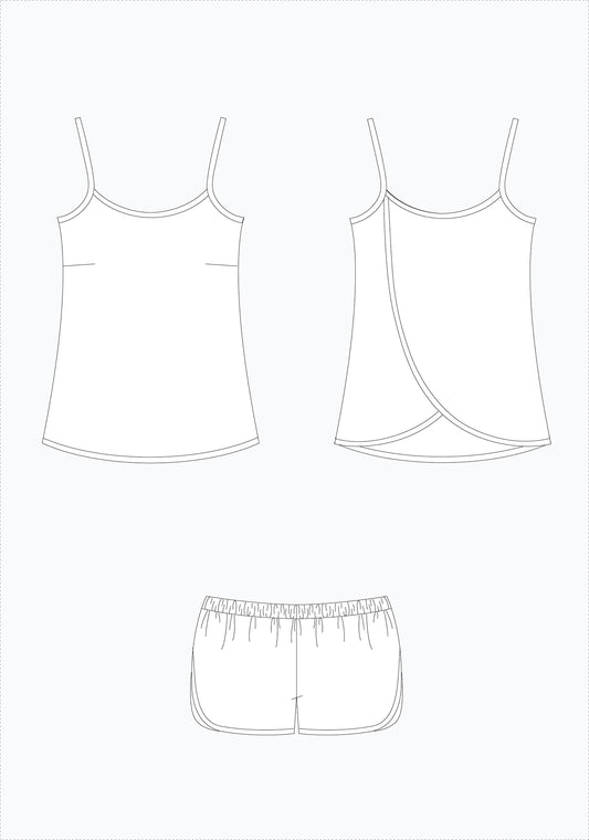Measurement chart for Lakeside Pajamas showing body, garment, and fabric requirements for sizes 0–18.