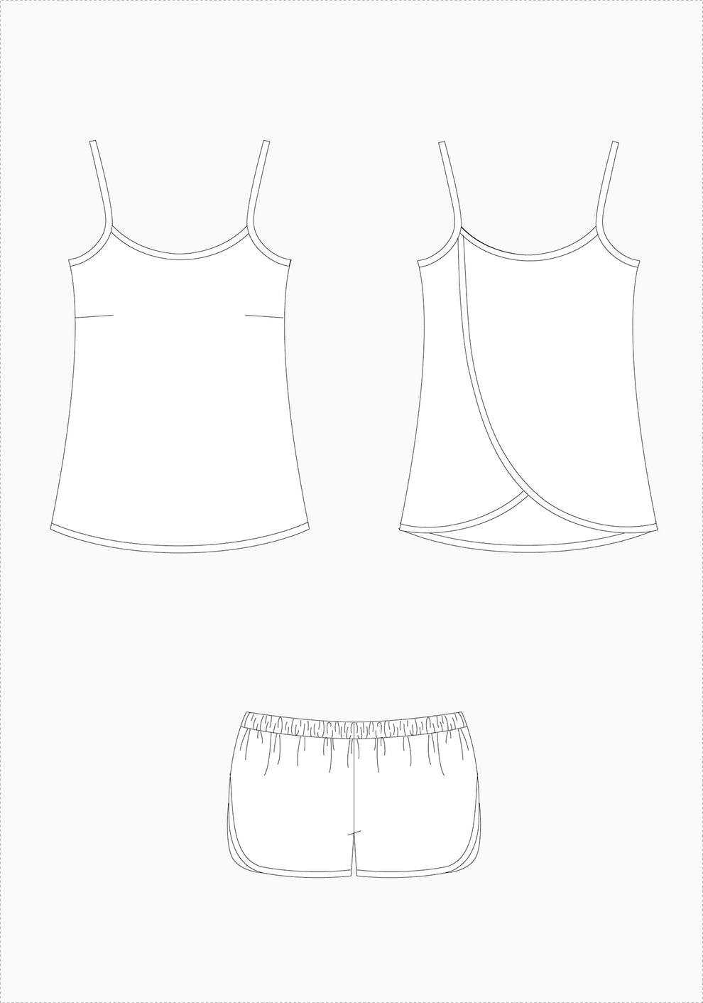 Measurement chart for Lakeside Pajamas showing body, garment, and fabric requirements for sizes 0–18.