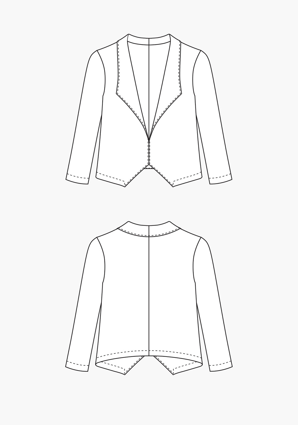Technical flats of the Morris Blazer showing front and back views.